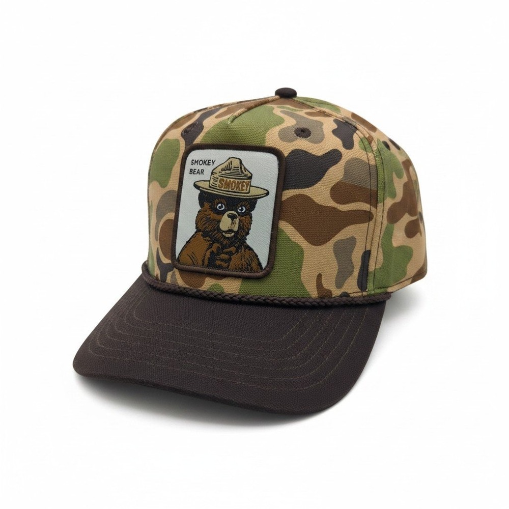 Smokey Bear Camo Trucker Hat Brown Duck Camouflage Snapback Cap‎